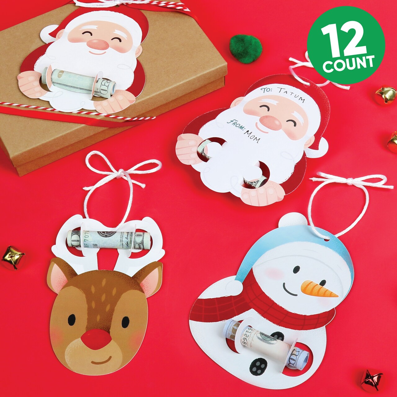 Big Dot of Happiness Christmas Gift Tag Money Holders, To and From Hanging Ornament Cards for Holiday Cash Gift Presents or Christmas Tree Display, Assorted 12 Count